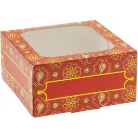 Decorative Food Box - Square - with Clear Window - Printed - Red - 20.3cm (8&quot;)