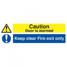 Fire Exit - Alarmed & Keep Clear - Door Sign - Self Adhesive - 45cm (18&#39;&#39;)
