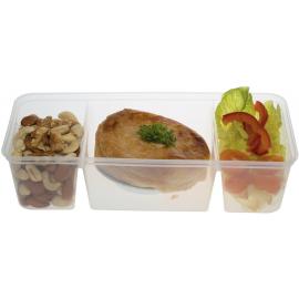 Microwavable Food Container - Rectangular - No Lid - Clear Plastic - 3 Compartment