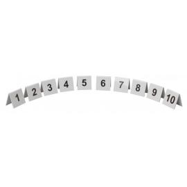 Table Numbers - Tent Sign - 1 to 10 - Black on Silver - Perspex