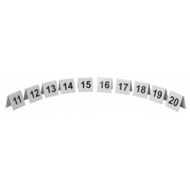 Table Numbers - Tent Sign - 11 to 20 - Black on Silver - Perspex