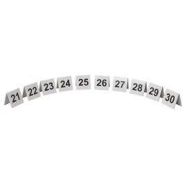 Table Numbers - Tent Sign - 21 to 30 - Black on Silver - Perspex