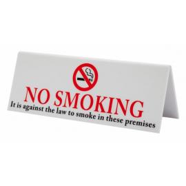 No Smoking It&#39;s Against The Law - Table Tent Sign - Plastic - Red on White