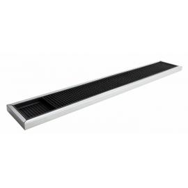 Bar Service Strip with 1 Recess & Stainless Steel Tray - Oblong - Rubber - Black - 61cm (24&quot;)