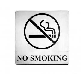 No Smoking - Symbol & Words - Stainless Steel - Square - Black on Silver - 12.75cm (5&quot;)