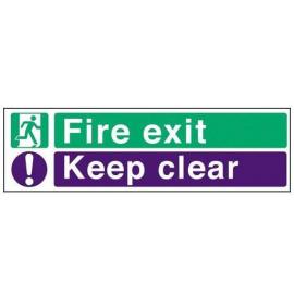 Fire Exit & Keep Clear - Door Sign - Self Adhesive - Mileta - 45cm (18&#39;&#39;)