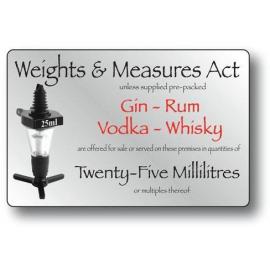 Weights & Measures Act - 25ml Spirits Sign - Silver