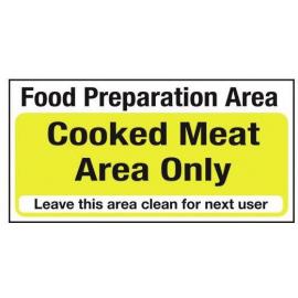 Food Preparation Cooked Meat Area Only Sign - Self Adhesive - 20cm (8&quot;)