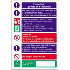Fire Action Guests And Residents Sign - Self Adhesive - 20cm (8&quot;)