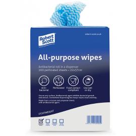 Cleaning Cloth - All Purpose - In Dispenser Box - Blue - 37cm (14.5&quot;) - 200 Wipes