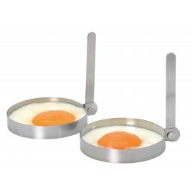 Egg Ring - Round - Long Handled - Stainless Steel  - Set of Two - 8.5cm (3.5