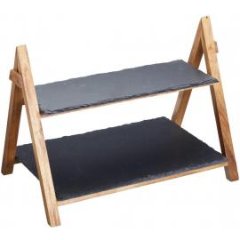 Display Stand - A Frame - 2 Tier  - Wood with Slate Shelves - 40cm (15.75&quot;)