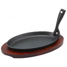 Sizzle Platter & Trivet - Oval - Cast Iron & Wood - 25cm (9.8&quot;)