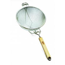 Strainer - Reinforced Double Medium Mesh - Tinned Metal with Wooden Handle - 26cm (10.25&quot;)