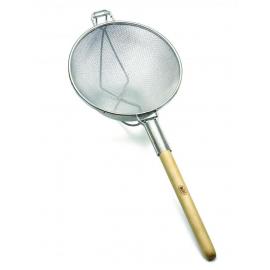 Strainer - Reinforced Double Medium Mesh - Tinned Metal with Wooden Handle - 30cm (11.75&quot;)