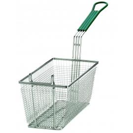 Fryer Basket - Rectangular Mesh - Nickel Plated - Green PVC Handle