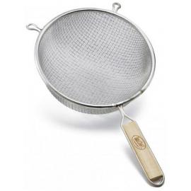 Strainer - Double Fine Mesh with Wooden Handle - Tinned Metal  - 26cm (10.25&quot;)