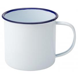 Beverage Mug - Enamel - White and Blue Rim - 15.5cl (5.5oz)