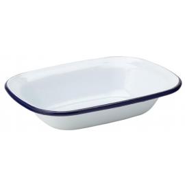Pie Dish - Enamel - Oblong - White with Blue Rim - 16cm (6.25&quot;)