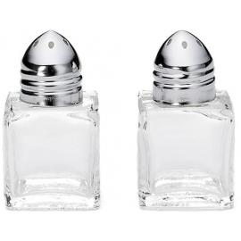 Salt or Pepper Shaker  - Mini Glass Cube - Chrome Plated Top - 15ml (0.5oz)