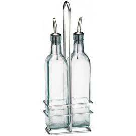 Oil & Vinegar Set - Stainless Steel Pourers -  Chrome Rack - Prima - 2x47.3cl (16oz)