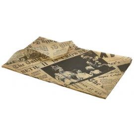 Greaseproof Paper - Oblong Sheets - Newspaper Print - Brown on White - 35cm (13.8&quot;)