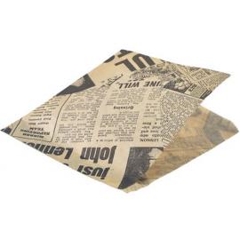 Greaseproof Bag - Double Opening - Square - Black on Brown Newspaper Print - 17.5cm (6.9&quot;)