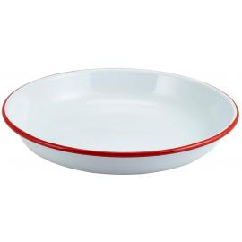 Deep Plate - White with Red Rim - Enamel - 24cm (9.5&quot;)