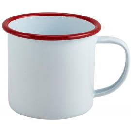 Beverage Mug - Enamel - White and Red Rim - 36cl (12.5oz)