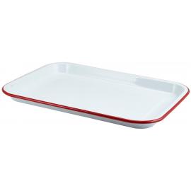 Serving Tray - Rectangular - Enamel - White with Red Rim - 33.5cm (13.2&quot;)