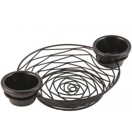 Round Basket - With 2 Ramekin Wells - Wire - Artisan - Black - 28.5x21cm (11.25x8.25&quot;)