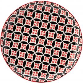 Round Plate - Porcelain - Cadiz - Red & Black - 20cm (8&quot;)