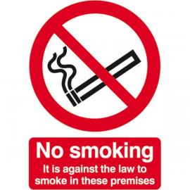 No Smoking It&#39;s Against The Law Sign - Rigid - Red on White - 21cm (8.25&quot;)