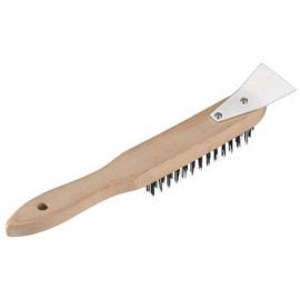 Wire Brush with Scraper - Tempered Steel - Wooden Handle - 29cm (11.5&quot;)