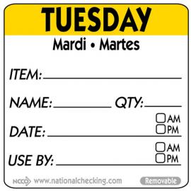 Removable Labels - Tuesday - Item - Date - Use By - DateIt&#8482; - Square - 5cm (2&quot;)