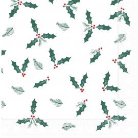 Festive Dinner Napkin - Jolly Holly - 4 fold - 2 ply - 40cm