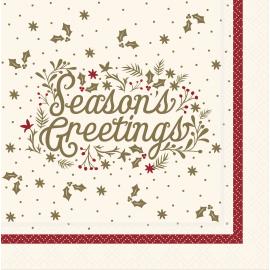 Festive Lunch Napkin - Burgundy Season's Greetings - 4 Fold - 2 ply - 33cm