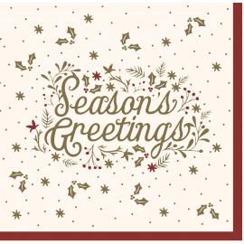 Festive Dinner Napkin - Airlaid - Burgundy Season's Greetings - 4 fold - 1 ply - 40cm