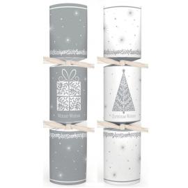 Crackers - Tree & Present Mixed Pack - Silver & White - Recyclable - 25.4cm (10&quot;)