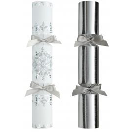Crackers - Deluxe - White & Silver Damask - Mixed Pack - Recyclable - 35.5cm (14&quot;)