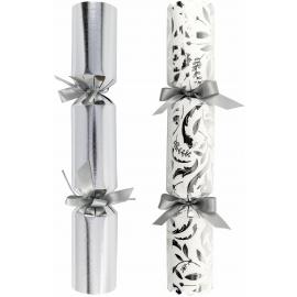 Crackers - Deluxe - White and Silver Damask - Mixed Pack - 35.5cm (14")
