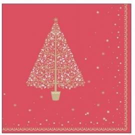 Festive Dinner Napkin - Airlaid - Red and Printed Gold Tree - 40cm