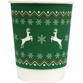 Hot Cup - Double Wall - Paper - Christmas - Green & White - 8oz (25cl) - 80mm dia