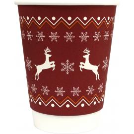 Hot Cup - Double Wall - Paper - Christmas - Red & White - 12oz (34cl) - 90mm dia