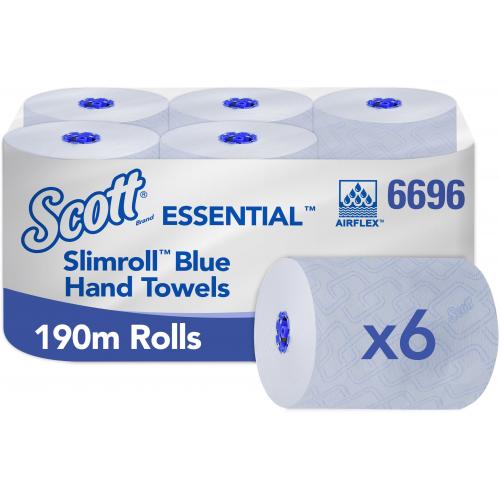 Hand Towel Roll - Slimroll - Manual Dispensing - SCOTT&#174; Essential - Blue - 1 Ply - 19.8cm x 190m