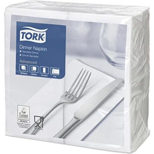 Dinner Napkin - Tork&#174; - White - 8 Fold - 2 Ply - 39cm