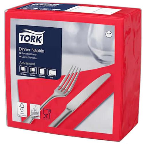 Dinner Napkin - Tork&#174; - Red - 4 Fold - 2 Ply - 39cm