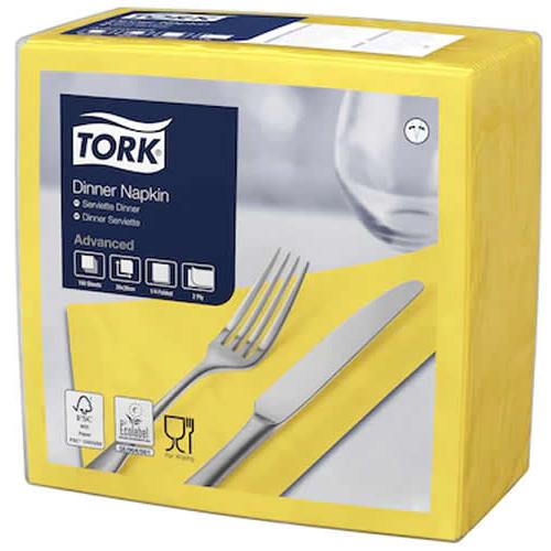 Dinner Napkin - Tork&#174; - Yellow - 4 Fold - 2 Ply - 39cm