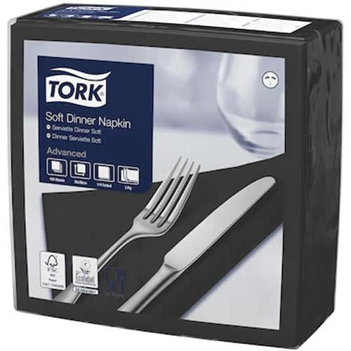 Dinner Napkin - Soft - Tork&#174; - Black - 4 Fold - 3 Ply - 39cm