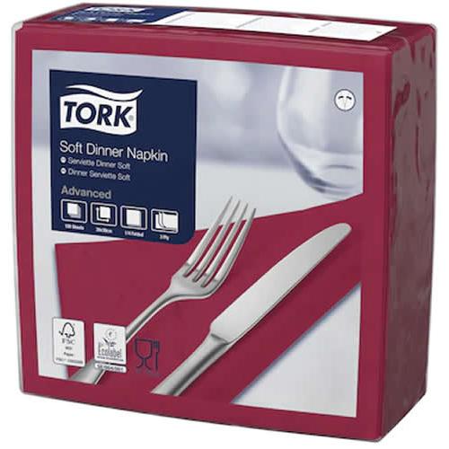 Dinner Napkin - Soft - Tork&#174; - Bordeaux - 4 Fold - 3 Ply - 39cm